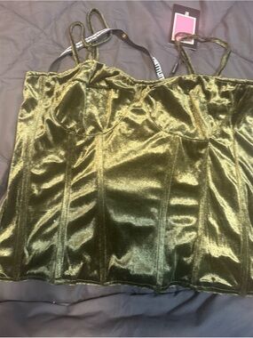 PrettyLittleThing Olive Velvet Bustier Cami